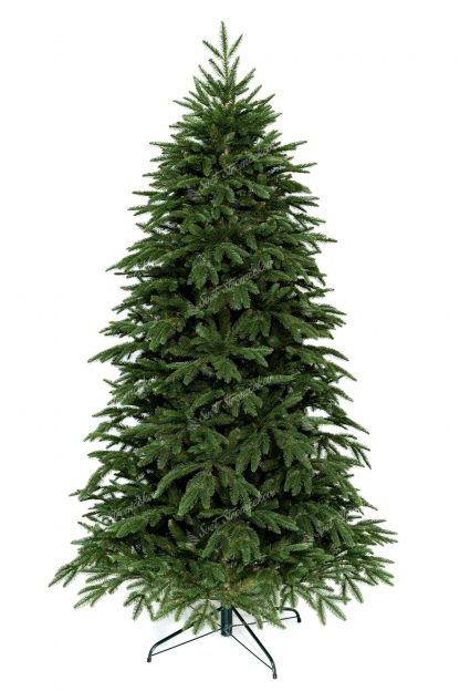 3D Vianočný stromček zelenej farby, ktorý stojí na železnom stojane.