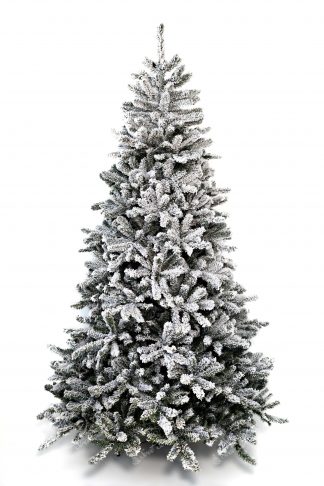 Vianočný stromček bielej farby. Celo zasnežený stromček.