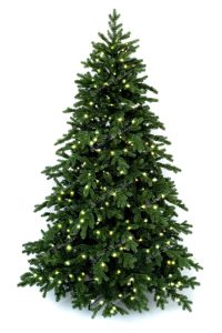 3D vianočný stromček tmavšej zelenej farby. Celý obvod stromčeka je tvorený 3D vetvičkami a vianočným LED osvetlením svietiace teplou bielou farbou.