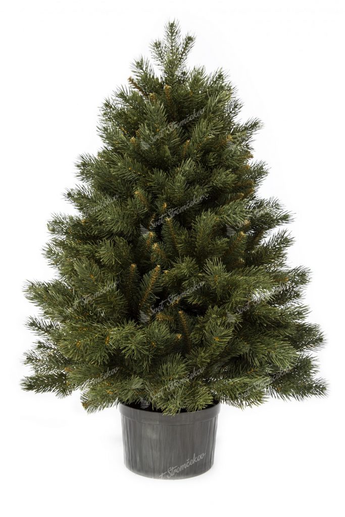 Vianočný stromček 3D Mini Borovica. Malý vianočný stromček v čiernom kvetináči. Stromček je zelenej farby.