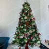 Umelý vianočný stromček 3D Jedľa Kaukazská 210cm s bielymi a červenými vianočnými ozdobami