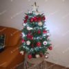 Umelý vianočný stromček 3D Mini Jedľa v kvetináči 80cm s bielymi a červenými vianočnými ozdobami
