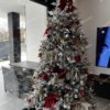 Umelý vianočný stromček 3D Smrek Kráľovský 210cm s červenými a zlatými vianočnými ozdobami