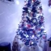 Umelý vianočný stromček Smrek Strieborný 180cm s ružovými a bielymi vianočnými ozdobami