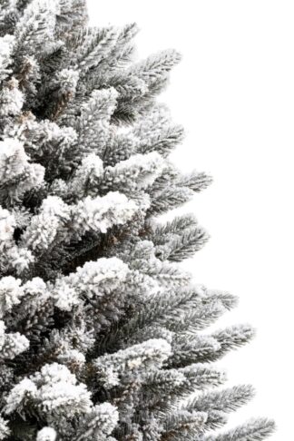Detail stromčeka Umelý vianočný stromček 3D Smrek Kráľovský v kvetináči. Stromček je osadený vo vkusnom kvetináči a je husto zasnežený.