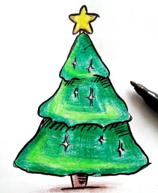 Vianočný stromček kreslený -7