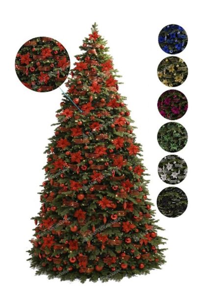 Gigantický vianočný stromček 3D Smrek Exkluzív s ozdobami, stromček je hustý a má dekoračný balíček na výzdobu
