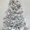 Umelý vianočný stromček 3D Jedľa Sibírska 240cm, stromček je husto zasnežený a ozdobený bielmyi a ružovými ozdobami