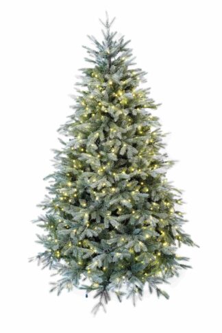 Umelý vianočný stromček 3D Smrek Strieborný LED má husté zelenostrieborné ihličie