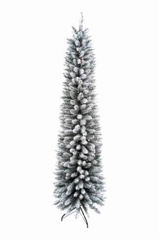 Umelý vianočný stromček Smrek Biely Štíhly má husto zasnežené vetvičky