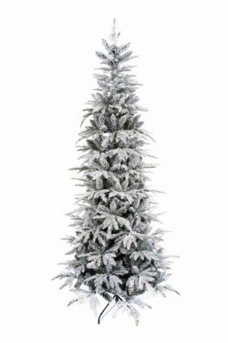 Umelý vianočný stromček 3D Jedľa Biela Štíhla má husto zasnežené ihličie