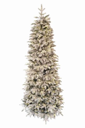 Umelý vianočný stromček 3D Jedľa Biela Úzka LED, má husto zasnežené vetvičky