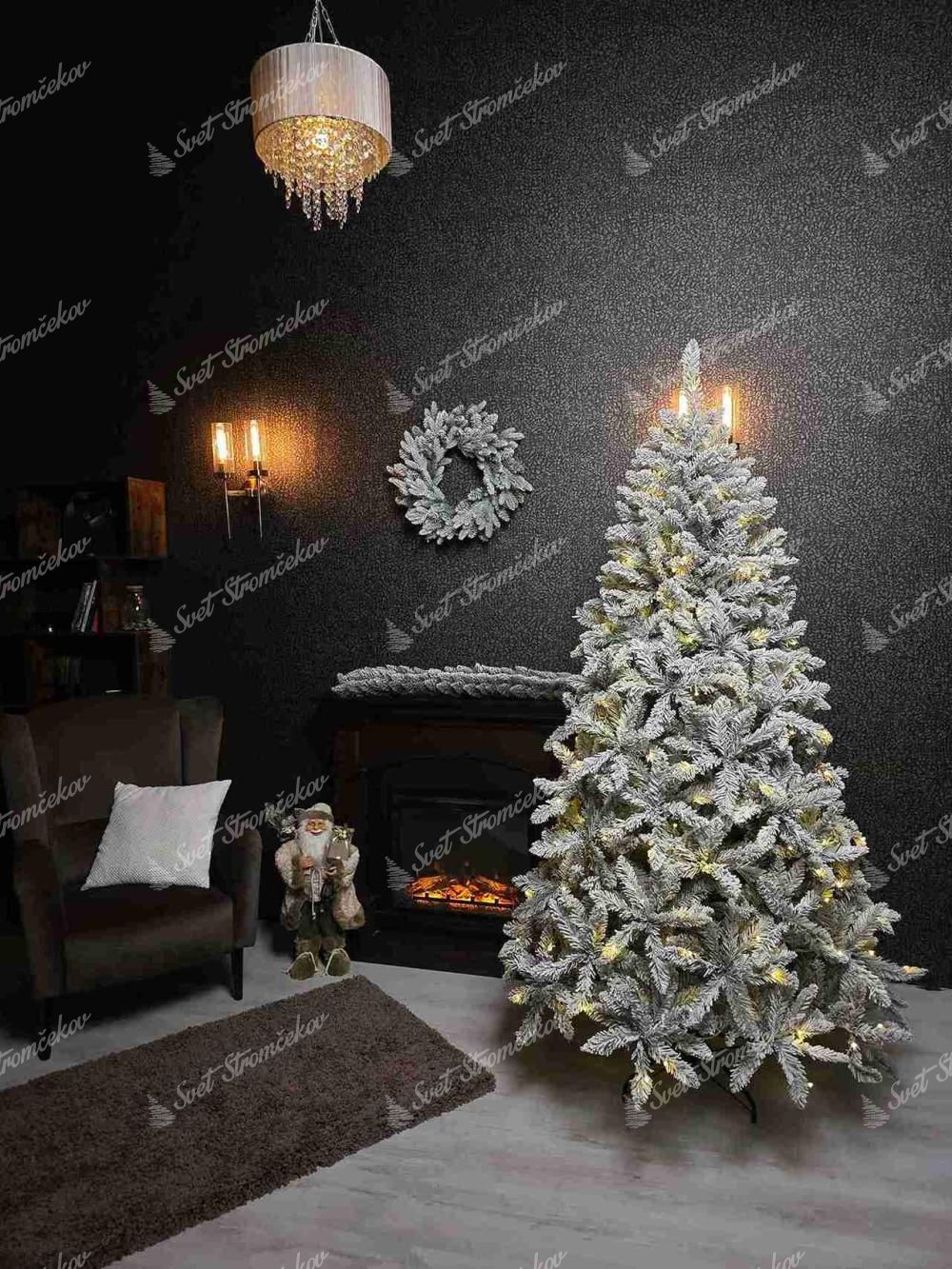Umelý vianočný stromček Smrek Biely 180cm LED300