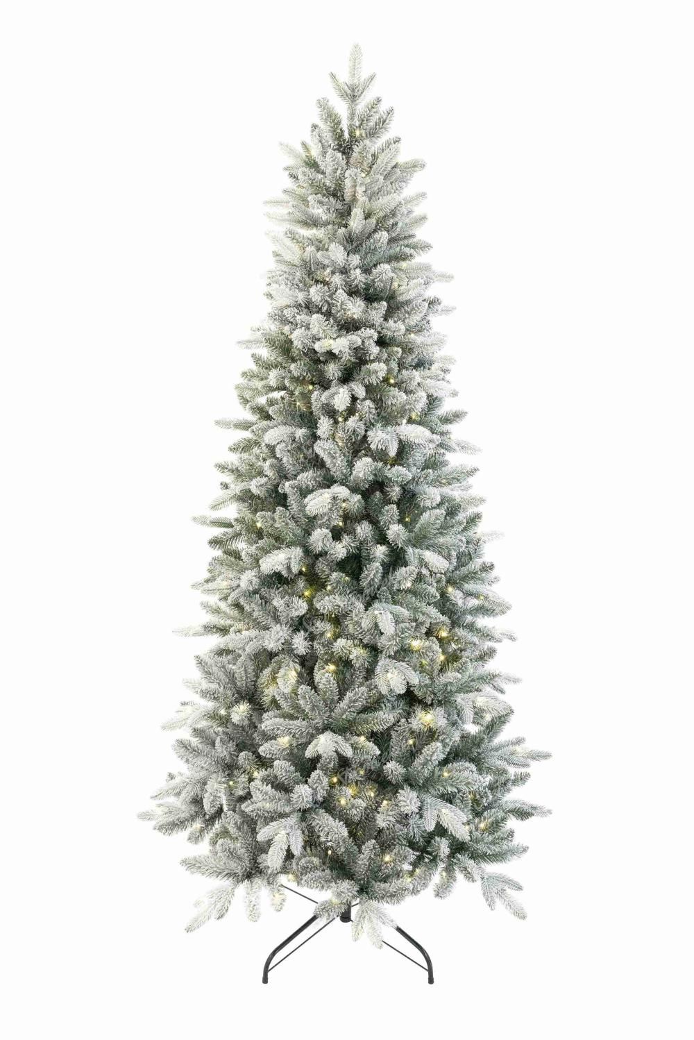 Vianočný stromček 3D Smrek Kráľovský Úzky LED má husto zasnežené smrekové ihličie