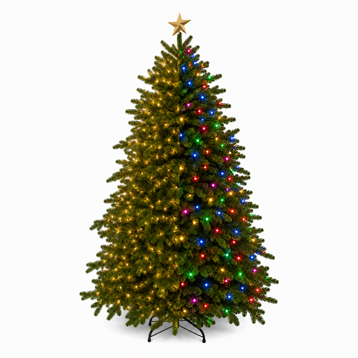 Umelý vianočný stromček s teplým bielym a farebným RGB LED osvetlením